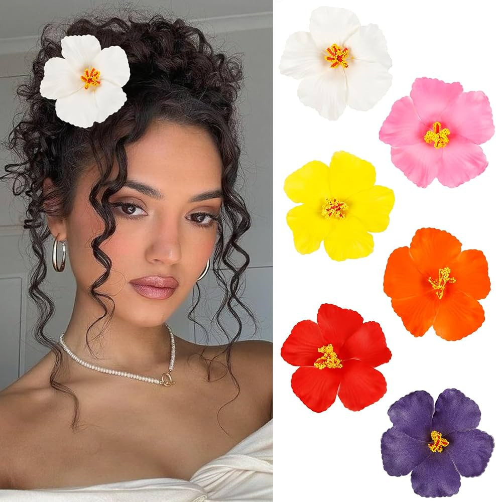 6Pcs Hawaiian Flower Hair Clips for Women 3.5 Inch Artificial Tropical Flower Clips Hibiscus Hair... | Amazon (US)