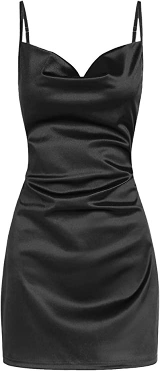 ZAFUL Women's Casual Satin Dress Spaghetti Strap Cowl Neck Slips Side Slit Cocktail Party Silk Mi... | Amazon (US)