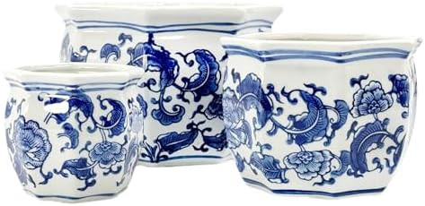 Galt International Blue & White Floral Porcelain Ceramic Decorative Flower Pot 8"/6"/4.5" Garden ... | Amazon (US)