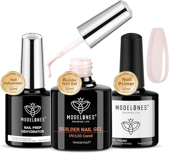 modelones Nail Dehydrator and Primer with Builder Nail Gel, 3Pcs Cover Nude Pink LED Gel Builder ... | Amazon (US)