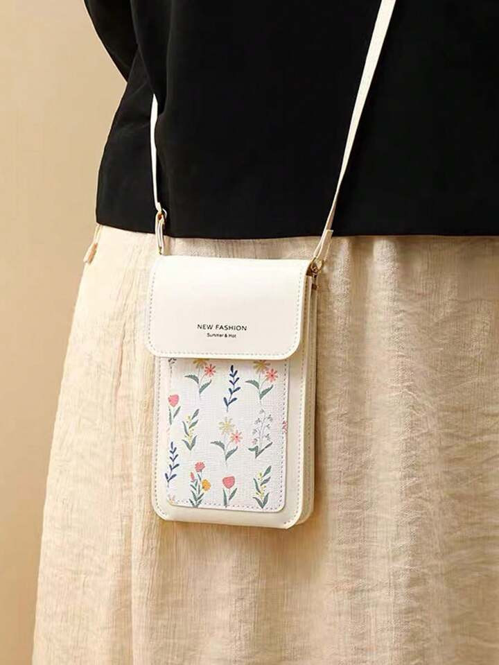 Touch Screen Mobile Phone Bag, Women's Floral Printed Crossbody Bag, Fashionable Flip Bag | SHEIN