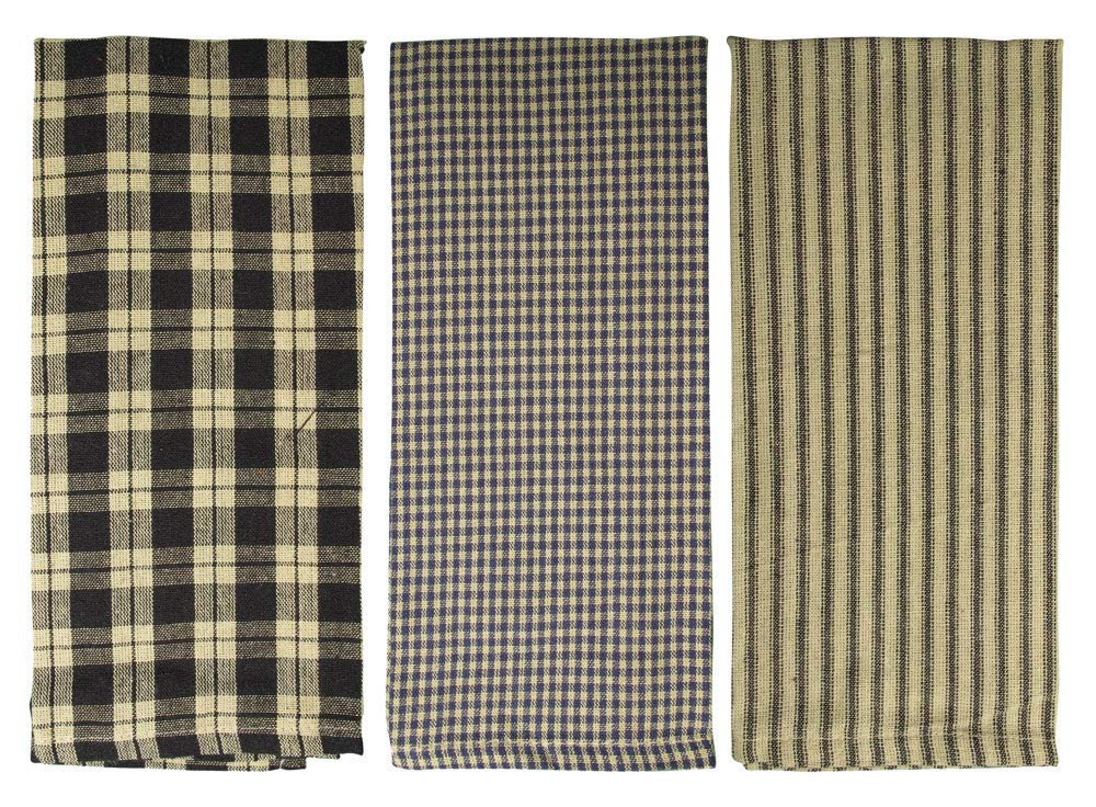 fillURbasket Black Farmhouse Kitchen Towels Set of 3 Striped Buffalo Checked Plaid Dish Towels Bl... | Amazon (US)