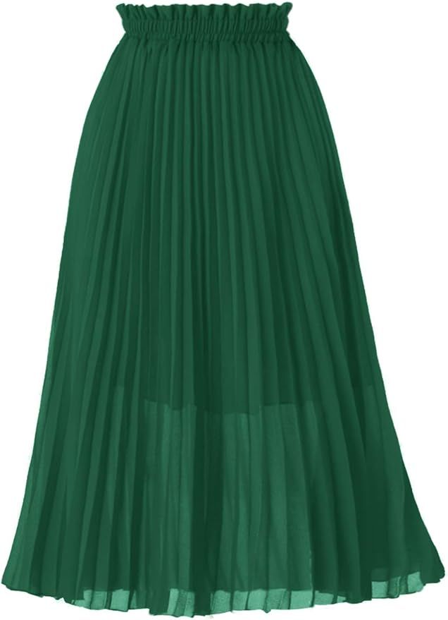 GOOBGS Women's Pleated A-Line High Waist Swing Flare Midi Skirt | Amazon (US)