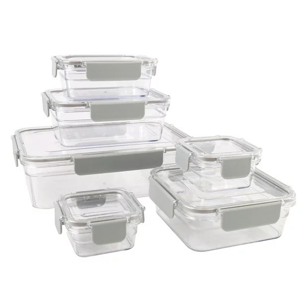 Mainstays 12 piece Tritan Container Set, Clear lid & Light Grey Lock - Walmart.com | Walmart (US)