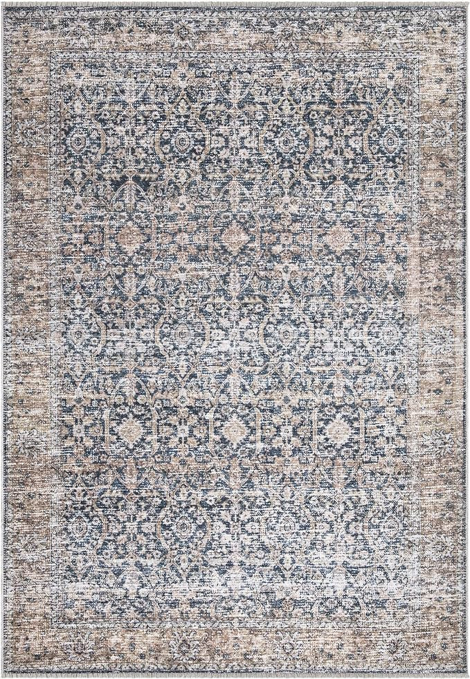 Bloom Rugs Caria Washable Non-Slip 8x10 Rug - Dark Blue/Tan Area Rug for Living Room, Bedroom, Di... | Amazon (US)