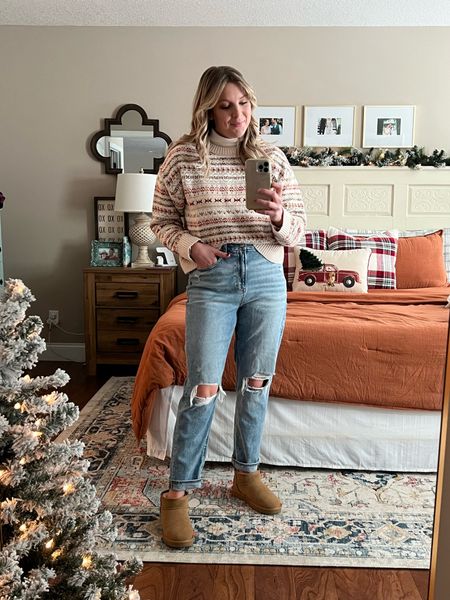 Pair a fair isle sweater with a ribbed turtleneck, mom jeans, and Ugg dupes for a cozy cold weather outfit! 

Sweater, turtleneck, and boots TTS
Sized down one size in the jeans  

#LTKstyletip #LTKunder100 #LTKSeasonal