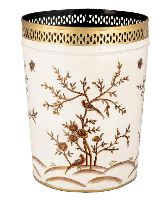 Ivory & Gold Pierced Round Wastepaper Basket | The Well Appointed House, LLC