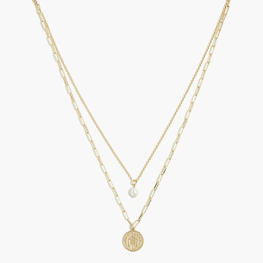 Layering necklace with pearl and coin pendant | J.Crew Factory