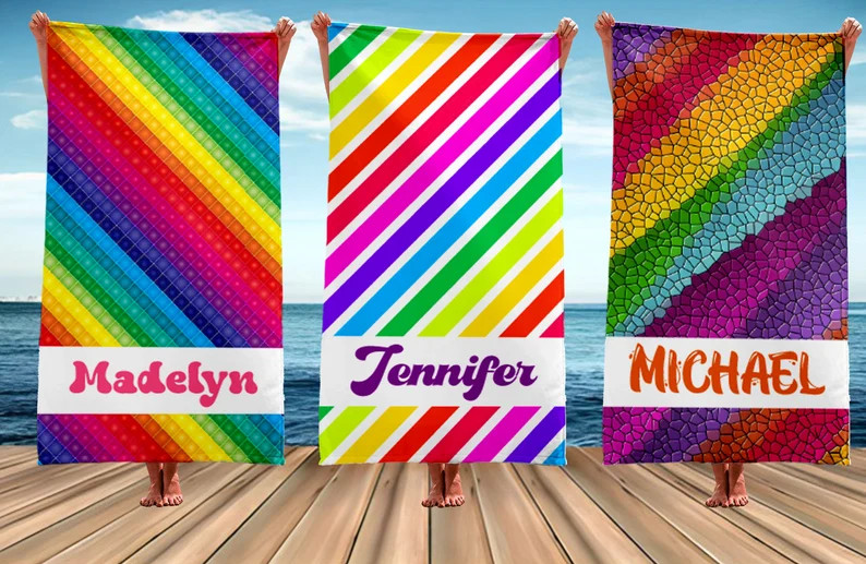 Custom Rainbow Colored Towel, Personalized Towel, Custom Name Towel, Birthday Vacation Anniversar... | Etsy (US)