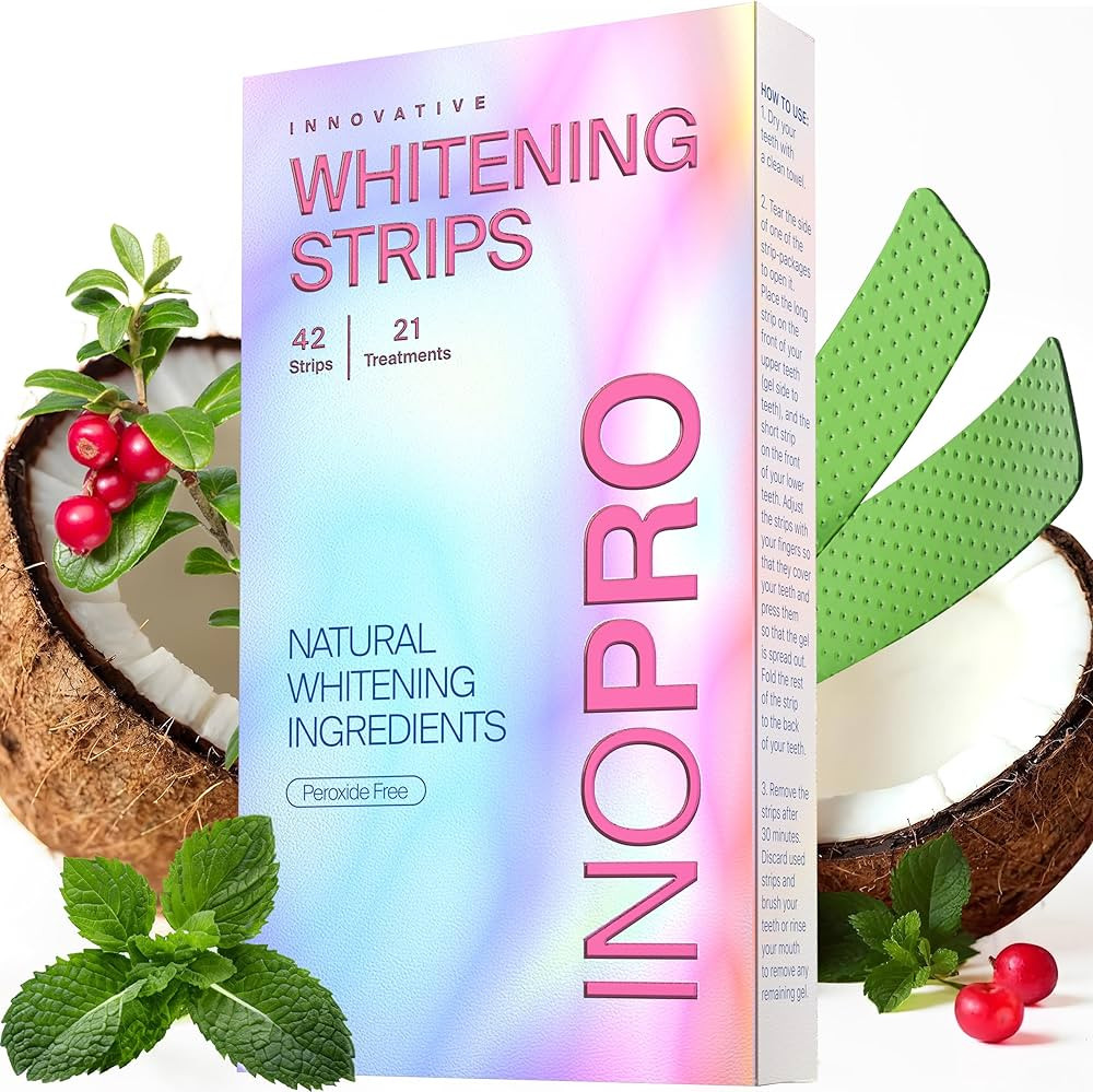 InoPro Teeth Whitening Strips 21 Treatments Kit - Teeth Whitener, Peroxide Free, Green White Stri... | Amazon (US)