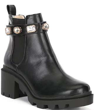 Amulet Jewel Embellished Lug Sole Chunky Block Heel Combat Platform Booties | Dillard's