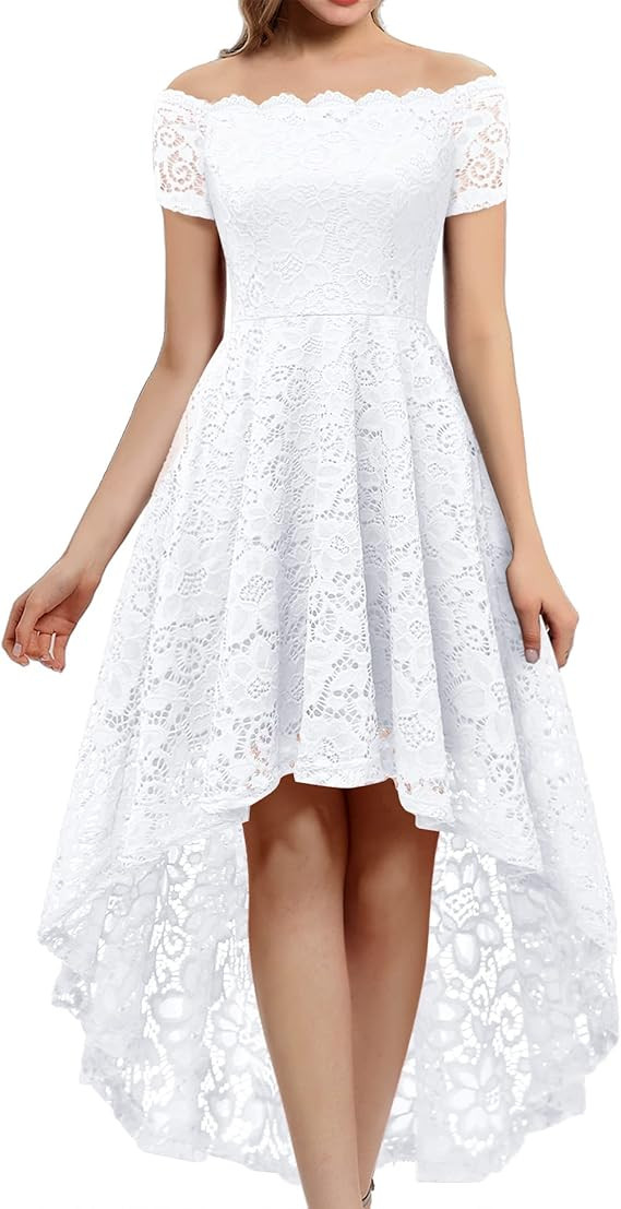 Dressystar Women's Lace Cocktail Dress Hi-Lo Off Shoulder Bridesmaid Swing Formal Party Dress | Amazon (US)