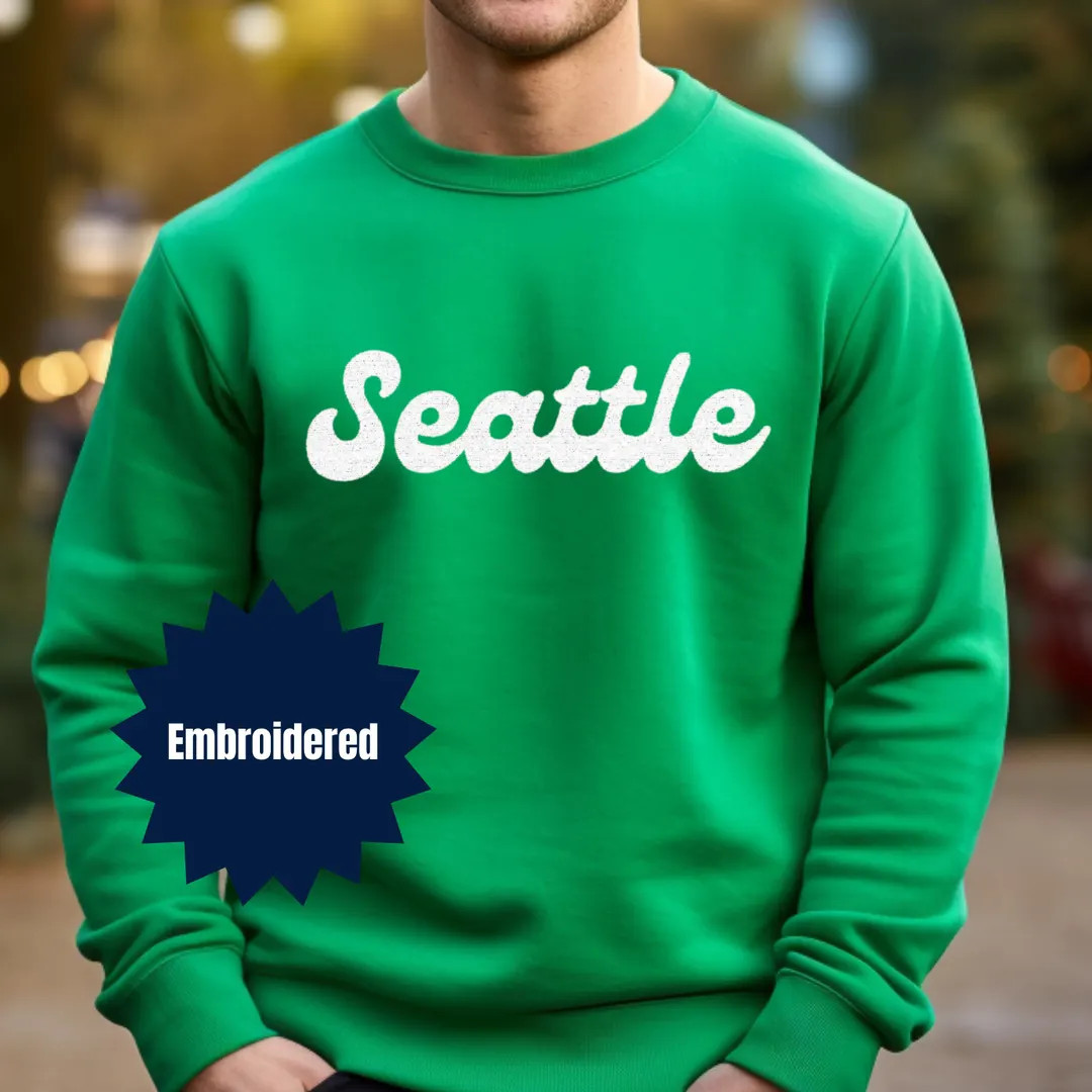 Seattle Embroidered Sweatshirt | Navy Blue Crewneck | Seahawks Colors | Retro Bubble Font | Cozy ... | Etsy (US)