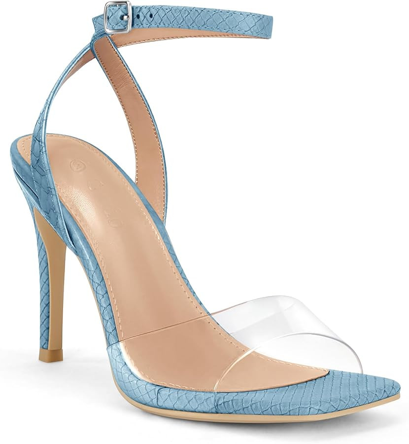 Coutgo Womens Clear Heels Sandals Square Toe Ankle Strap Sexy High Heeled Stiletto Dress Shoes | Amazon (US)