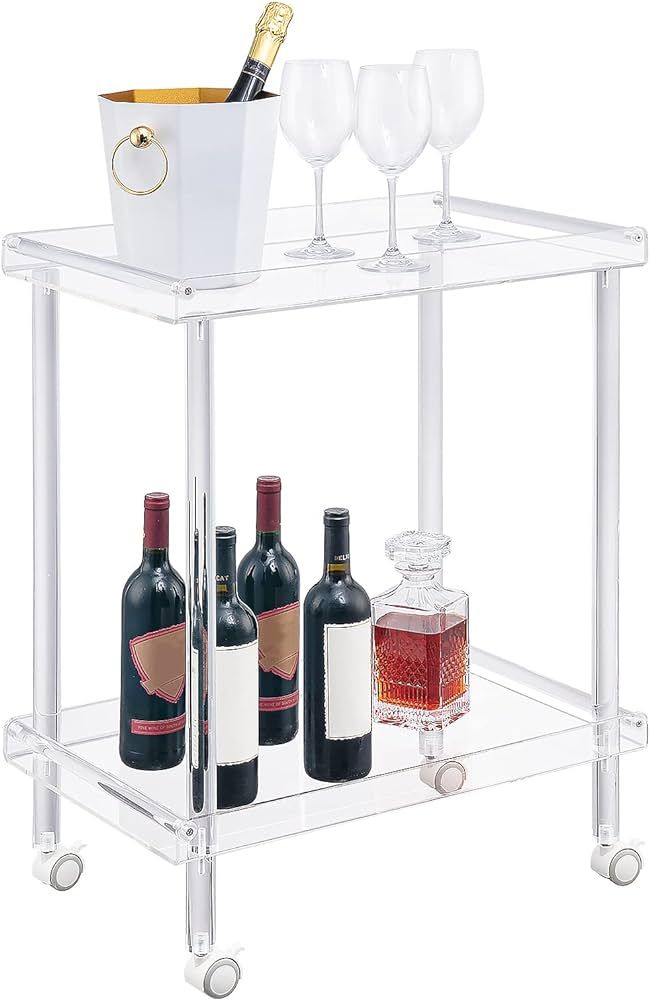 HMYHUM Acrylic Bar Cart, Rolling Serving Cart with 4 Lockable Wheels for The Home Bar, Kitchen, L... | Amazon (US)