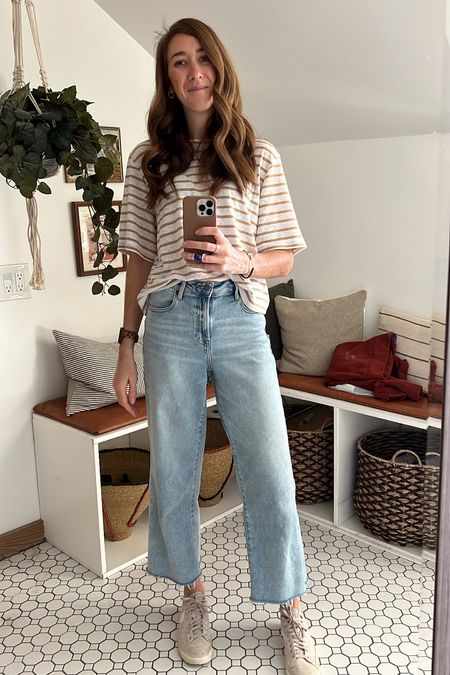 The softest most buttery feeling jeans that are so stretchy and comfy! Paired with this super cute and light weight striped crop tee and some casual Nikes! 

#LTKSale #LTKstyletip #LTKFind