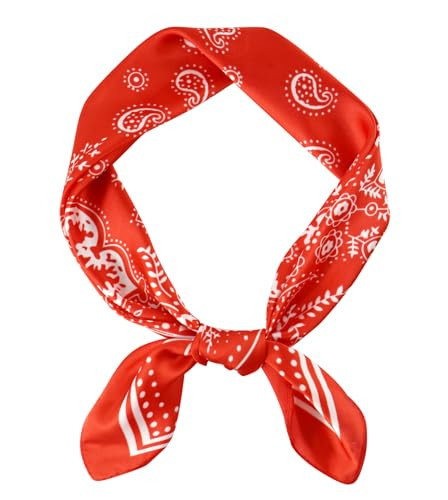 GERINLY Red Men's Neckerchief with Paisley Pattern, Stylish Silk Square Scarf Medium Size, Bright Head Bandana | Amazon (US)