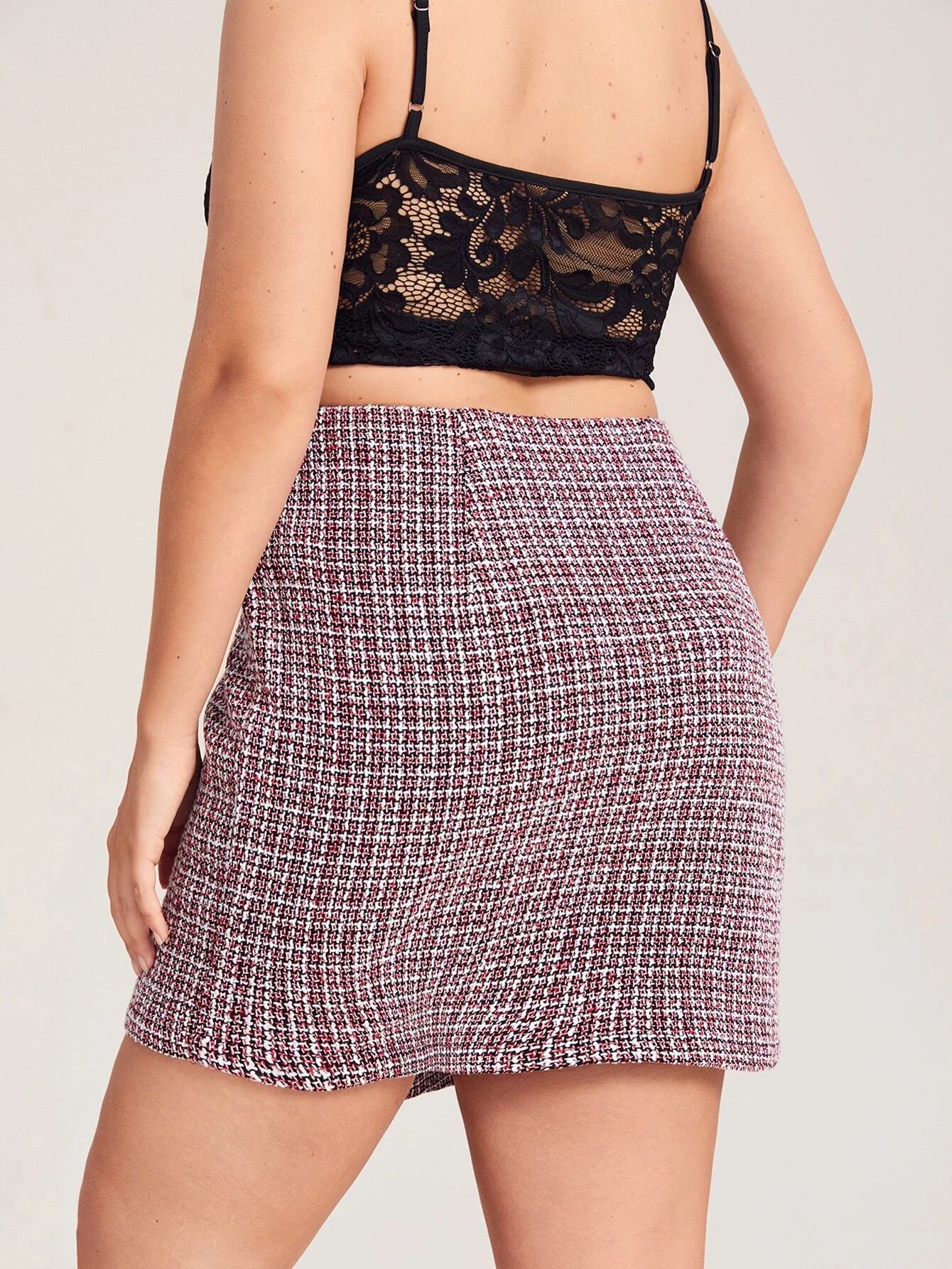 SHEIN Plus Asymmetrical Hem Single Breasted Tweed Skirt | SHEIN