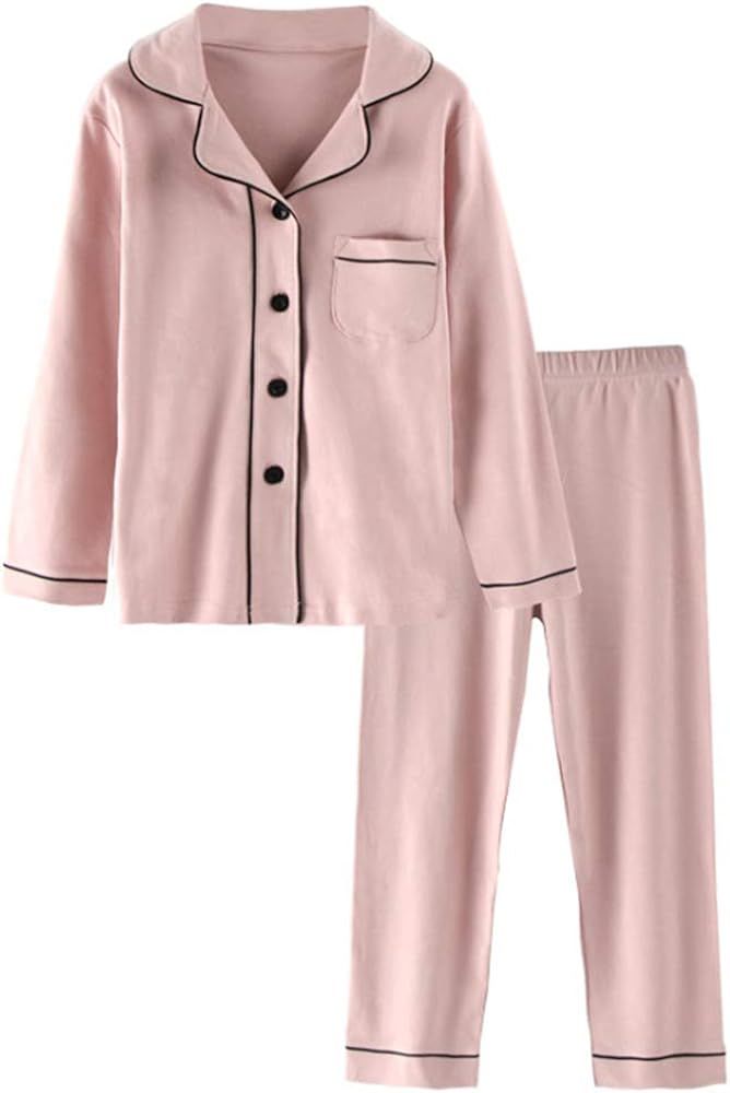 Mallimoda Kids Cotton Pajamas Set PJS Long Sleeve Button Down Sleepwear Loungewear | Amazon (US)