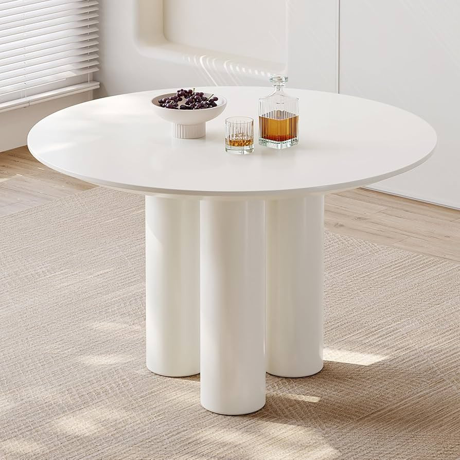 Guyii 39.37" Cream White Dining Table, Modern Round Kitchen Table, Small Indoor End Table for Kit... | Amazon (US)