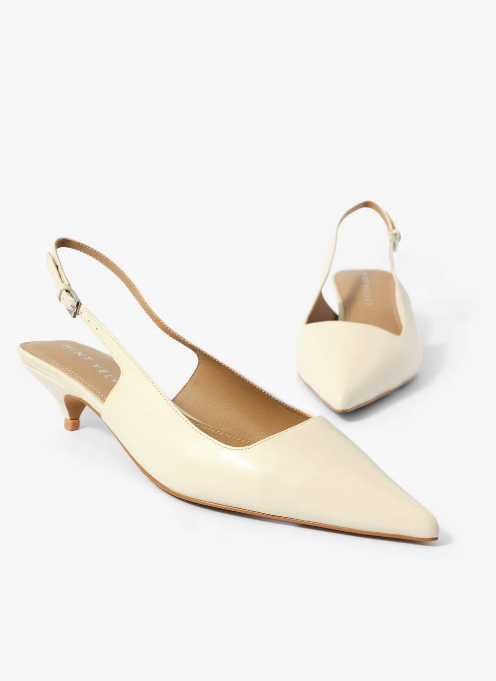 Mila Cream Leather Kitten Heel | Mint Velvet