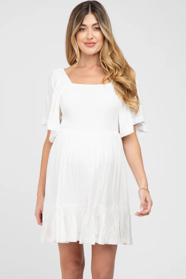 White Smocked Tie Back Maternity Dress | PinkBlush Maternity