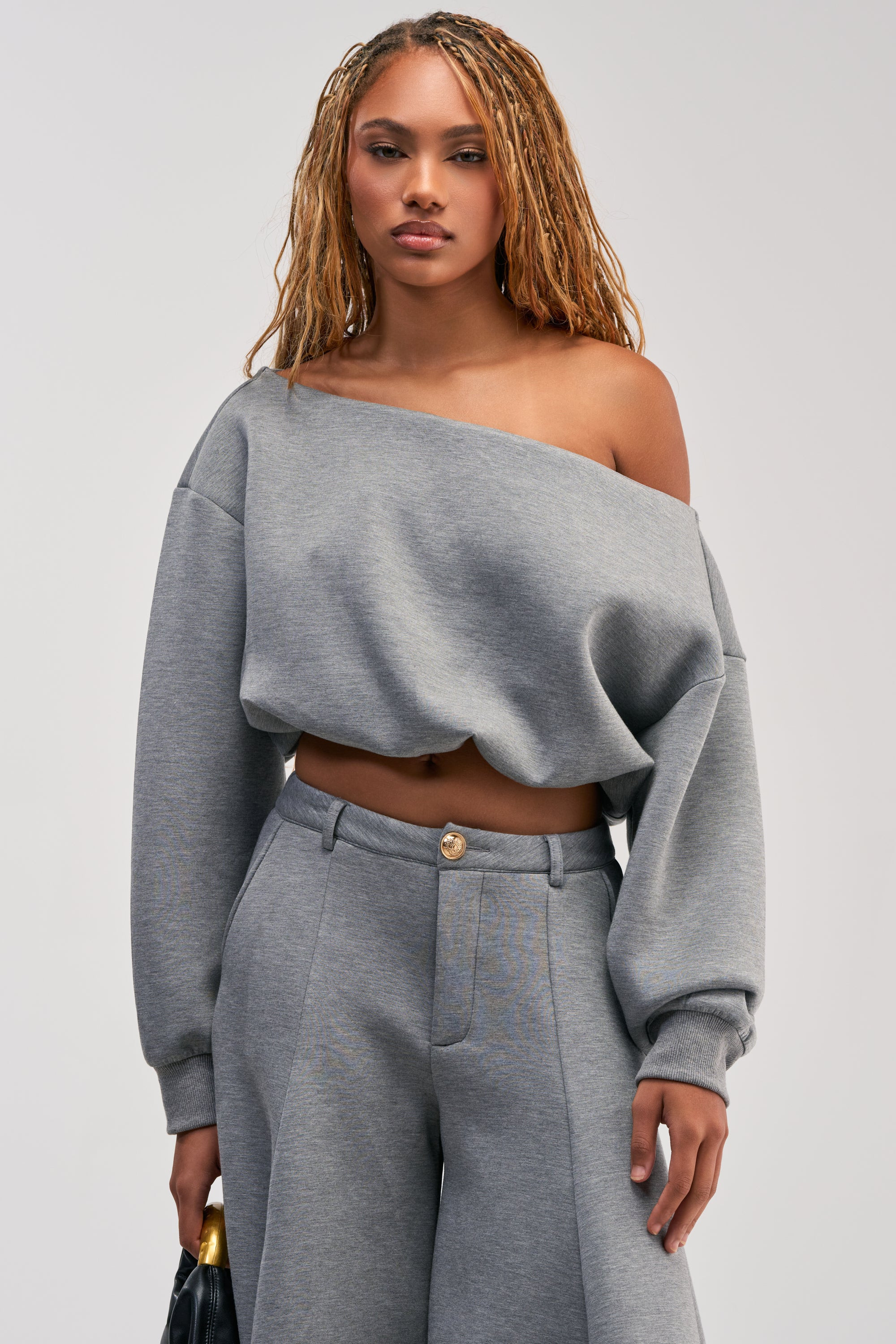 Cropped Off the Shoulder Knit Sweatshirt | AKIRA | AKIRA