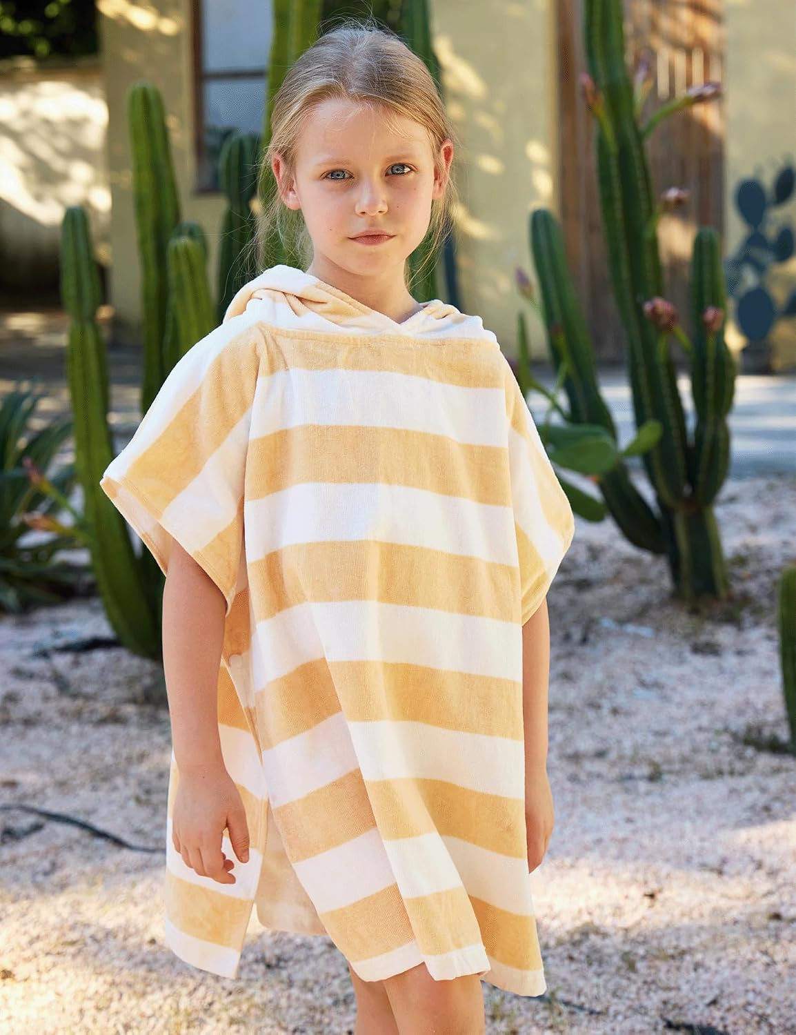 Toddler Bath Towel Poncho Thick Cotton Striped Beach Towels for Kids Gifts (2-6, Yellow) | Amazon (US)