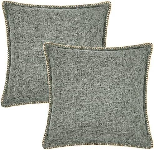 decorUhome Decorative Throw Pillow Covers 22x22 Set of 2, Square Linen Farmhouse Pillow Covers wi... | Amazon (US)