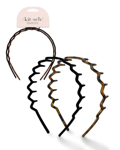 Kitsch Zig Zag Headbands - Recycled Plastic Hair Band for Men & Women | Classic 90s Headband & Hairband | Mens Headband | Wavy Headband with Teeth | Hair Headbands, 2pc (Black&Tort) | Amazon (US)