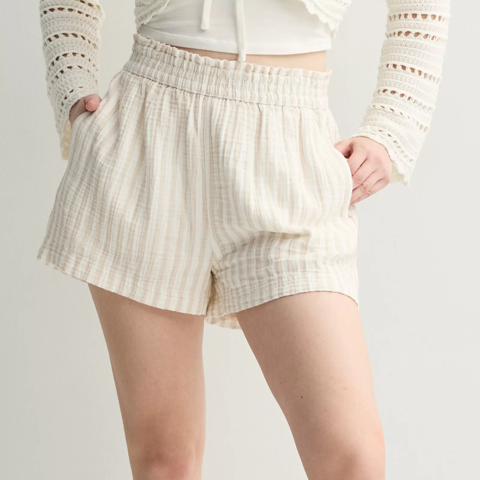 Juniors SO® High Rise Smocked Double Gauze Shorts | Kohl's