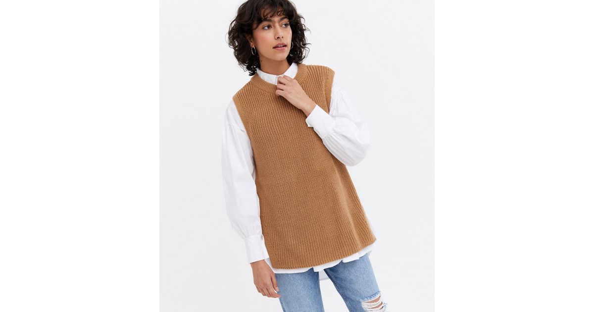 Camel Knit Crew Neck Sleeveless Jumper
						
						Add to Saved Items
						Remove from Saved It... | New Look (UK)