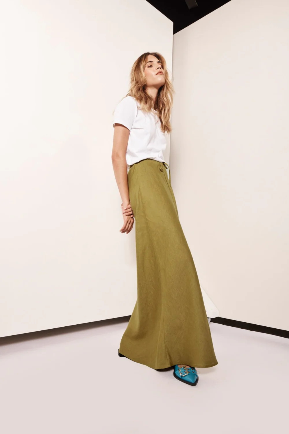 Aki Linen Maxi Skirt Olive | VRG Grl