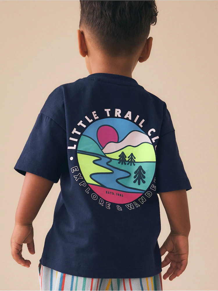 Navy Blue Trail Scene Short Sleeve Back Print T-Shirt (3mths-7yrs) | Next US