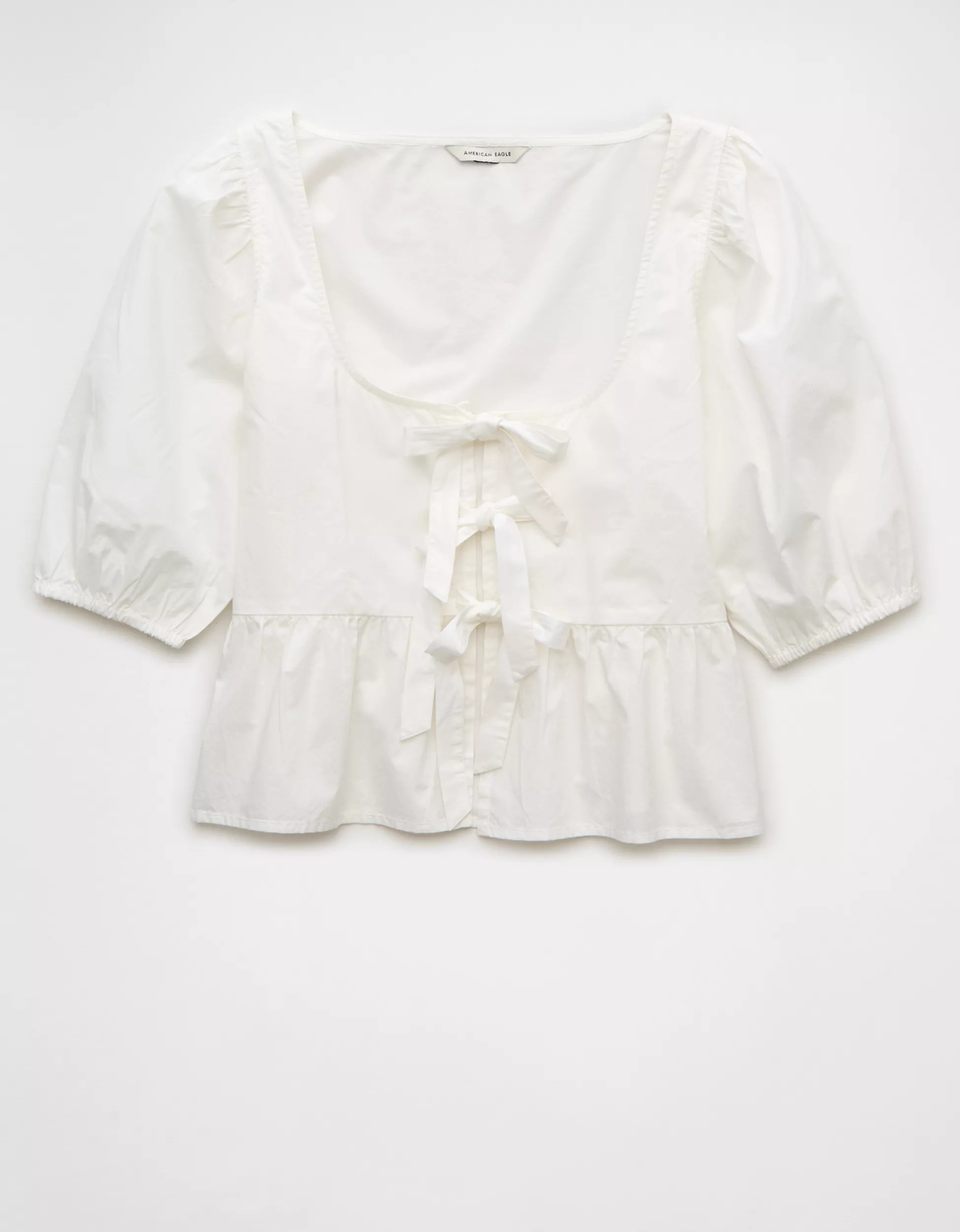 AE Puff Sleeve Tie Front Top | American Eagle Outfitters (US & CA)