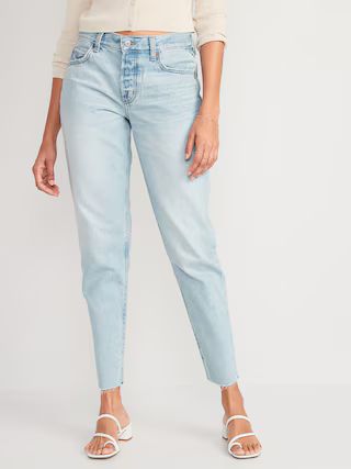 High-Waisted Button-Fly Slouchy Taper Cut-Off Non-Stretch Ankle Jeans for Women | Old Navy (US)