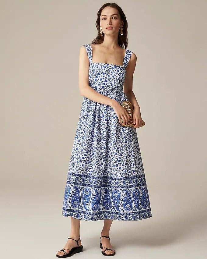 Squareneck midi dress in bandana block print | J. Crew US