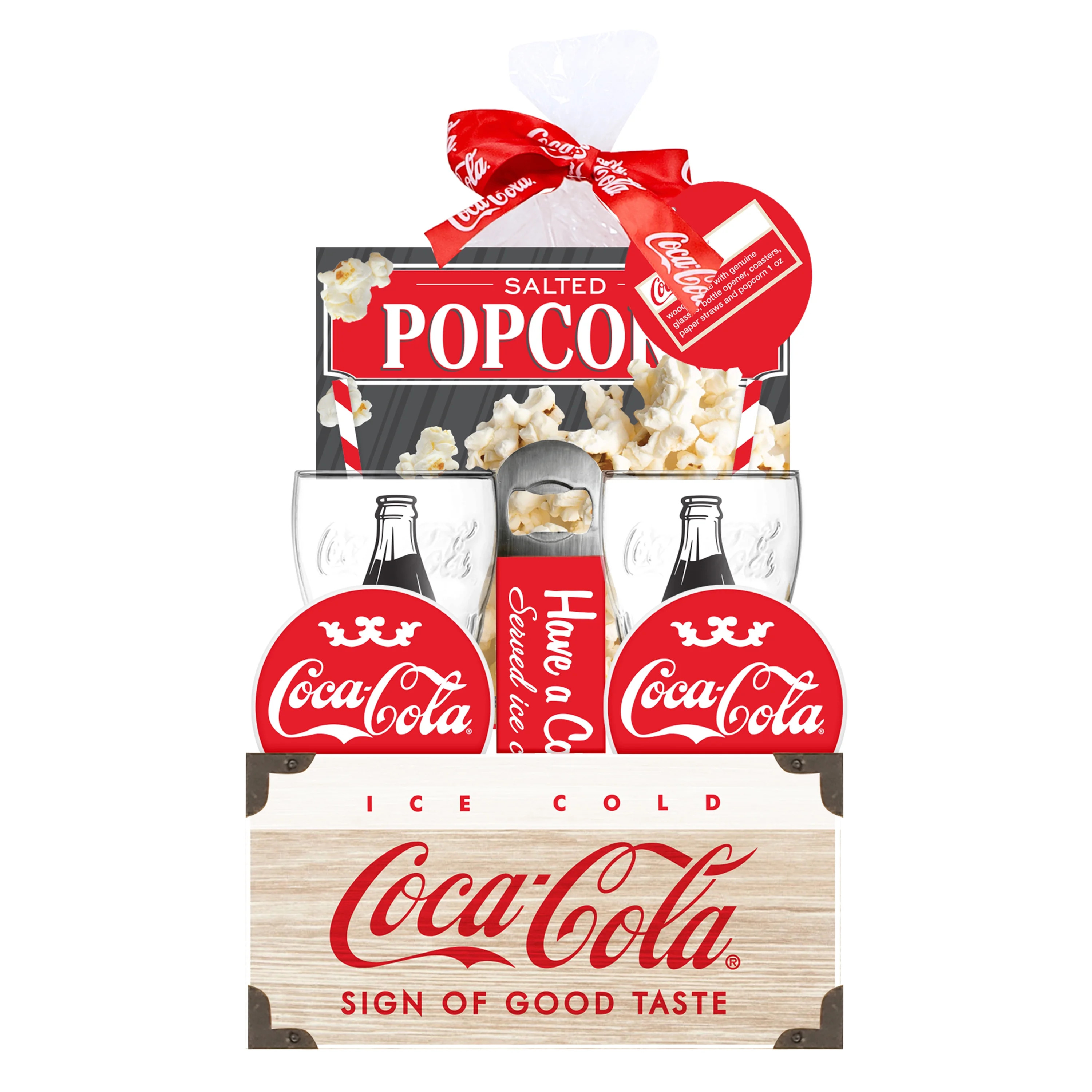 Coca Cola Wooden Crate with Glasses, Bottle Opener, Coasters, and Popcorn - Walmart.com | Walmart (US)