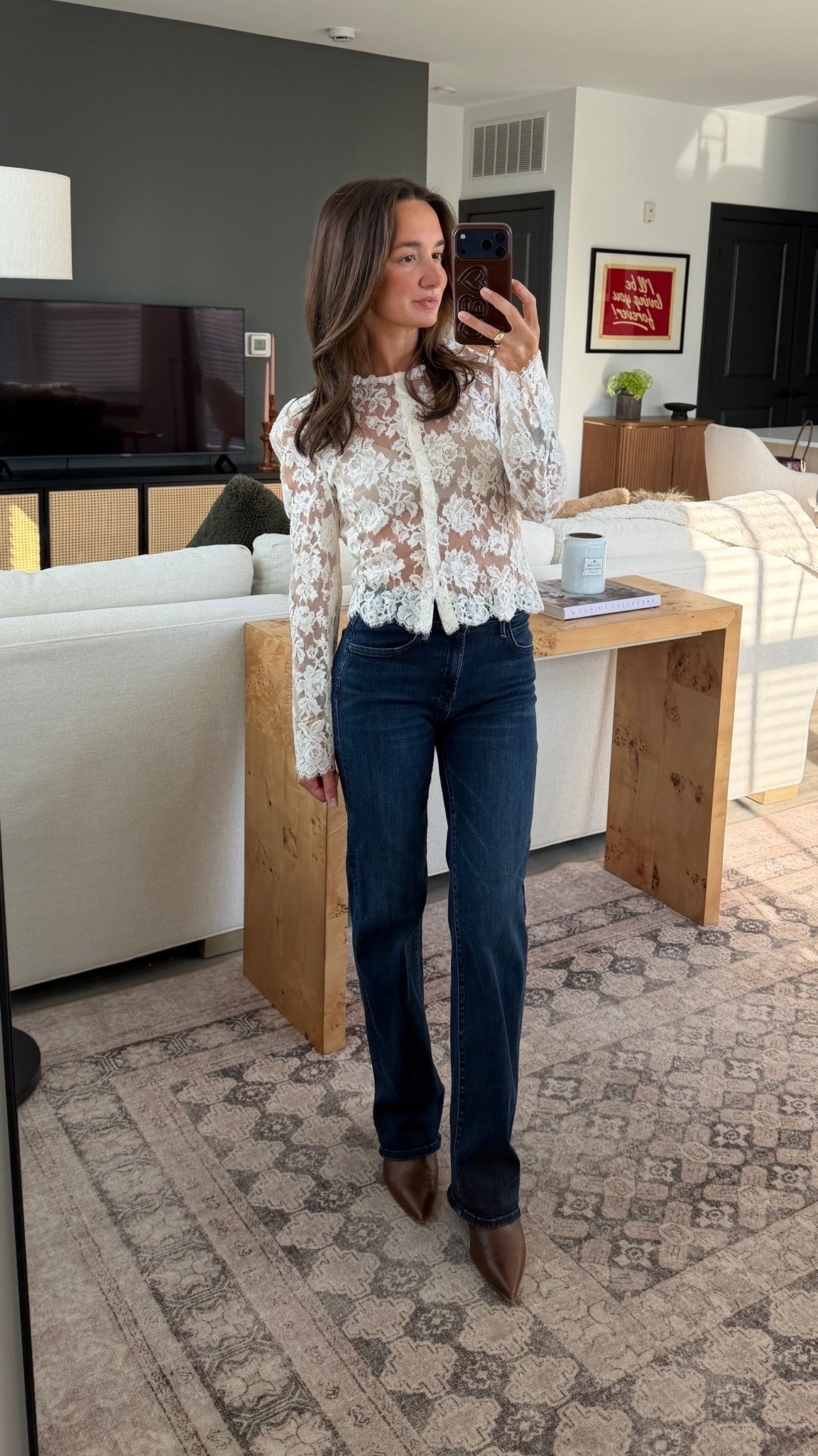 Date night idea! Lots of similar options to this top! I’m wearing petite 24 in the mother jeans!