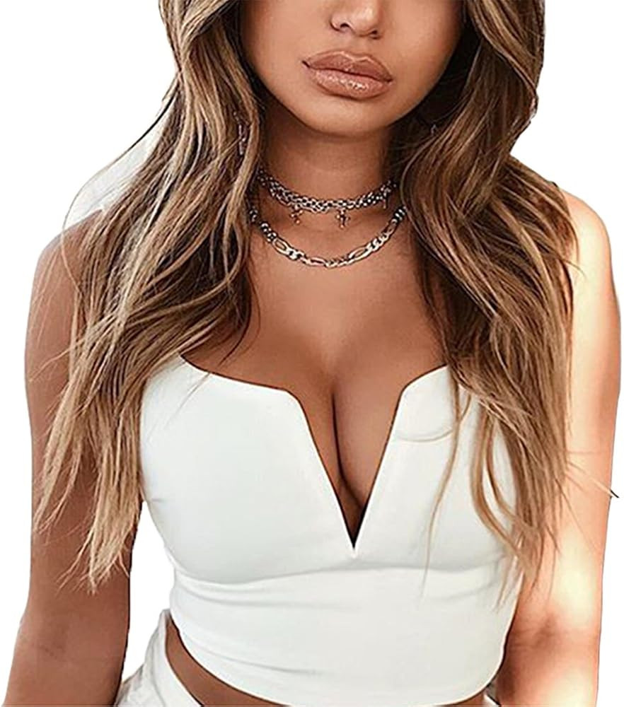 Susupeng Women Sexy Deep V Neck Sleeveless T Shirt Slim Crop Top Side Zip Casual Tank Tops | Amazon (US)