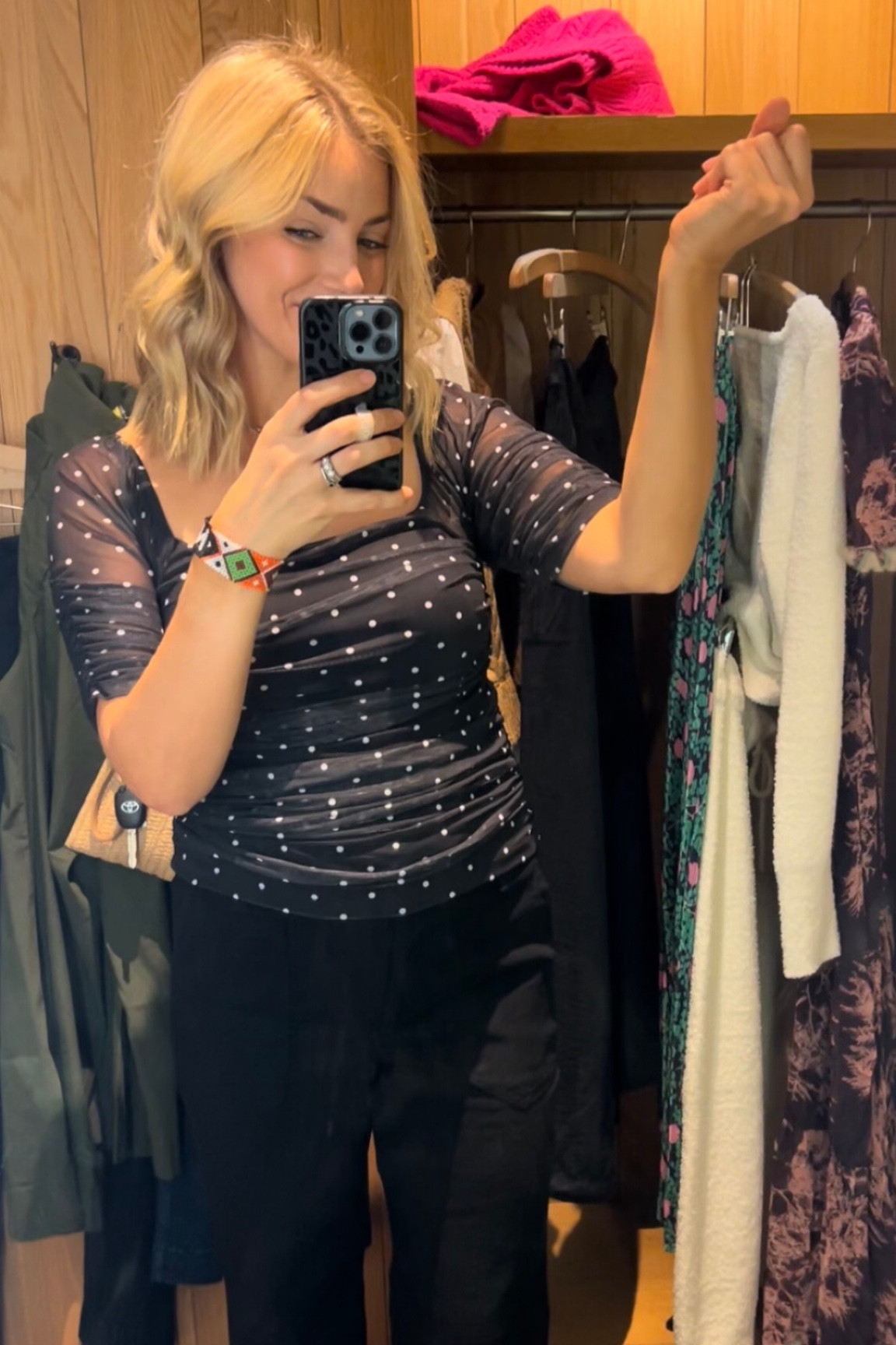 This top is so flattering and who doesn’t love a good polka dot? And these pants… lightweight and perfect for any occasion! You’ve gotta try them to see! 