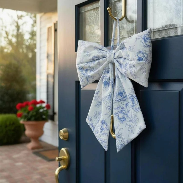 Floral Decorative Bow, Blue and White, 13.75", by My Texas House | Walmart (US)