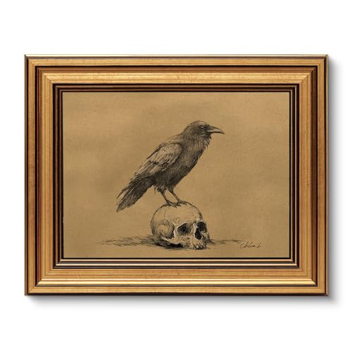 VIYYIEA Framed Halloween Wall Art, Sketch Crow Skull, 8x10 Inch | Amazon (US)