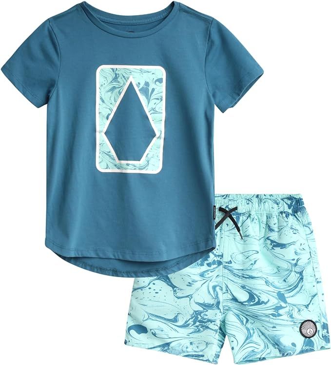 Volcom Boys' Bathing Suit Set - 2 Piece Short Sleeve T-Shirt and Boardshorts Swimsuit Trunks - Sw... | Amazon (US)