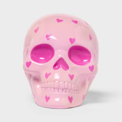 Valentine's Day Polyresin Skull with Hearts Pink - Spritz™ | Target