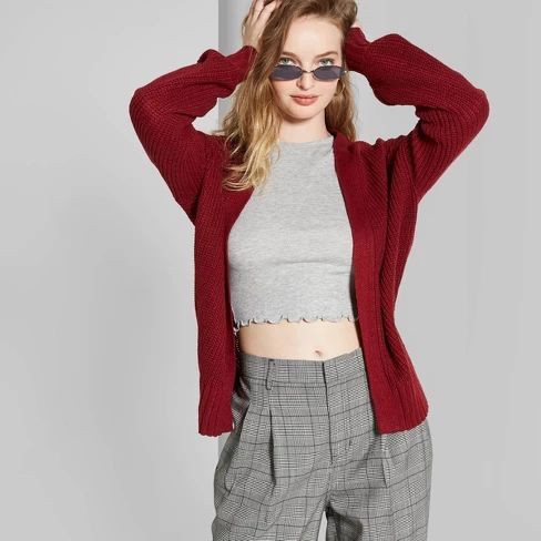Women's Long Sleeve Boxy Cardigan - Wild Fable™ Berry Maroon | Target