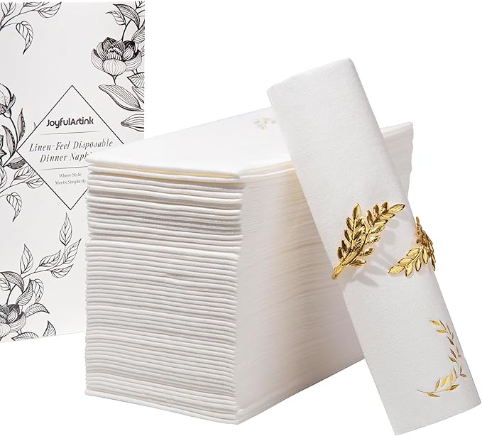 50 Pack Linen-Feel Premium Gold Foil Paper Napkins, 7.9 x 3.9 inches Fold Cloth-Like Disposable D... | Amazon (US)