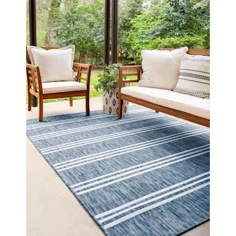 Unique Loom Jill Zarin Outdoor 2 X 3 (ft) Blue Indoor/Outdoor Stripe Area Rug | Lowe's