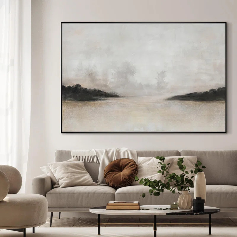 Misty Minimalist Nature Landscape Illustrations Extra Large Framed Wall Art Print Decor | Wayfair North America