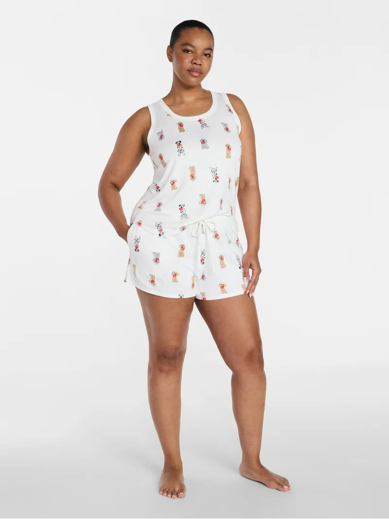 Joyspun Women's Cozy Lounge Collection Hacci Knit Tank Top and Shorts Pajama Set, 2-Piece, Sizes ... | Walmart (US)